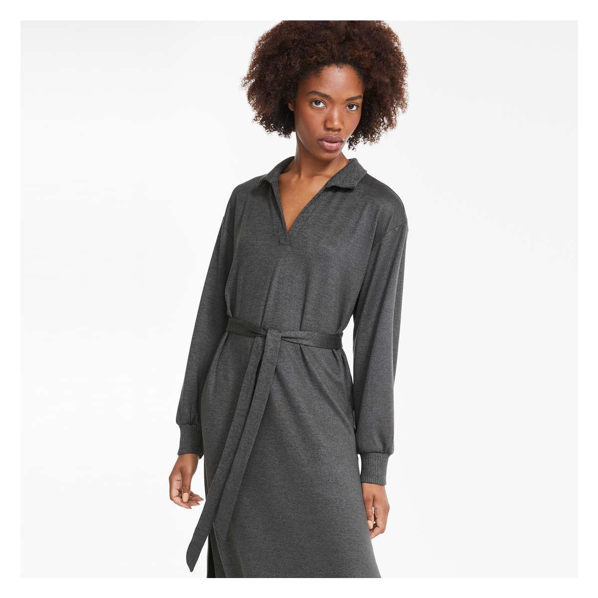 Belted Dress in Charcoal Mix from Joe Fresh